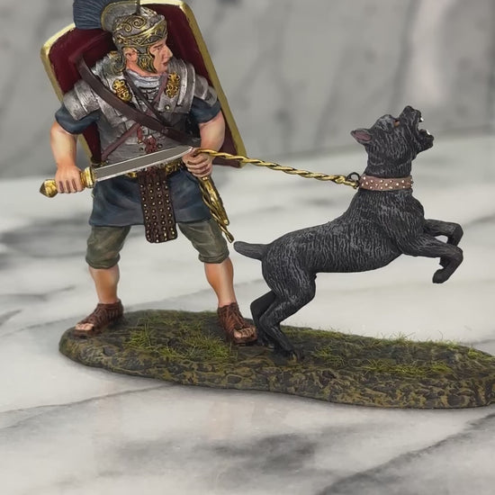 360 view of Collectible toy soldier miniature army men Praetorian with War Dog.