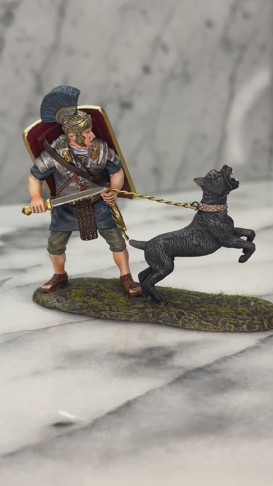 360 view of Collectible toy soldier miniature army men Praetorian with War Dog.