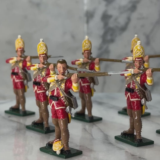 360 view of Collectible toy soldier miniature set British Grenadiers.
