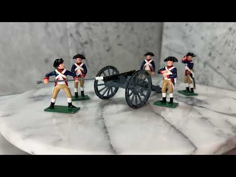 360 view of Collectible toy soldier miniature set Colonel Knox's Artillery Regiment 1775.