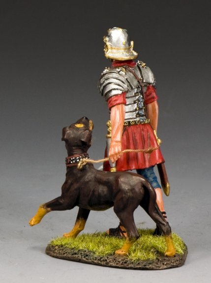 Rear view of Roman legionary handler leading war dog on leash, King & Country ROM052, 1/30 scale matte