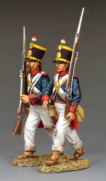 side view of Mexican infantry marching to battle Alamo 1836 Texas Revolution toy soldiers 1/30 scale matte military miniatures set RTA125