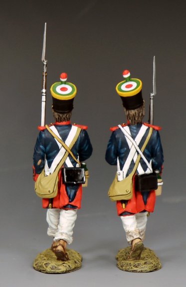 Rear view of Mexican soldiers marching to battle Alamo 1836 Texas Revolution military miniatures 1/30 scale matte figures Set B RTA126