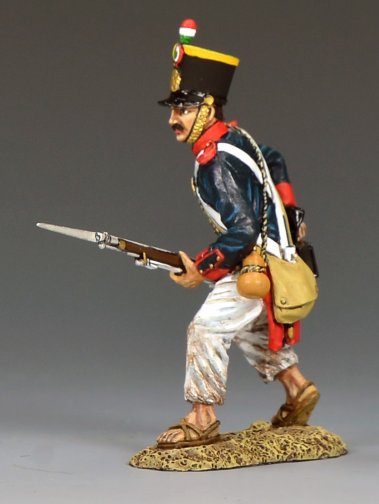 side view of Mexican soldier reloading musket Alamo 1836 Texas Revolution toy soldier 1/30 scale matte figure King and Country RTA129