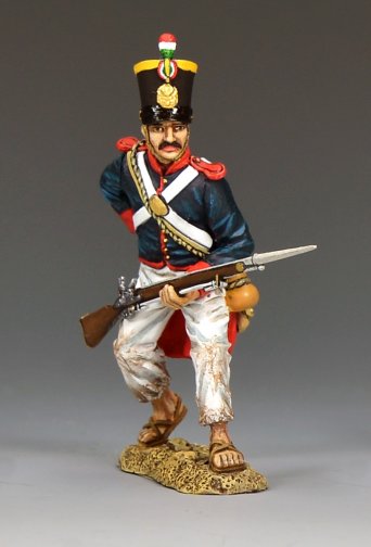 Mexican soldier reloading musket Alamo 1836 Texas Revolution military miniature 1/30 scale matte figure King and Country RTA129