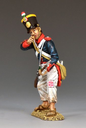 front view of Mexican soldier biting cartridge reloading musket Alamo 1836 Texas Revolution toy soldier 1/30 scale matte figure RTA130