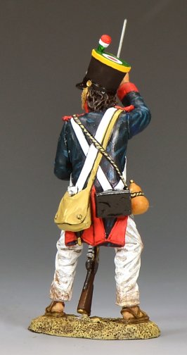 rear view of Mexican soldier using ramrod loading musket Alamo 1836 Texas Revolution toy soldier 1/30 scale matte figure RTA131