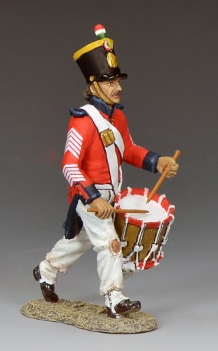 side view of Mexican army drummer advancing Alamo 1836 Texas Revolution toy soldier 1/30 scale matte figure King and Country RTA139