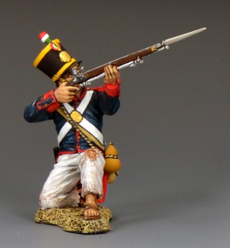 Mexican soldier kneeling firing upward Alamo 1836 Texas Revolution toy soldier 1/30 scale matte figure King and Country RTA141