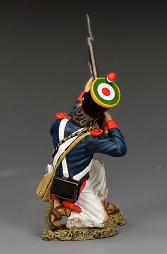 rear view of Mexican soldier kneeling firing upward Alamo 1836 Texas Revolution toy soldier 1/30 scale matte figure King and Country RTA141