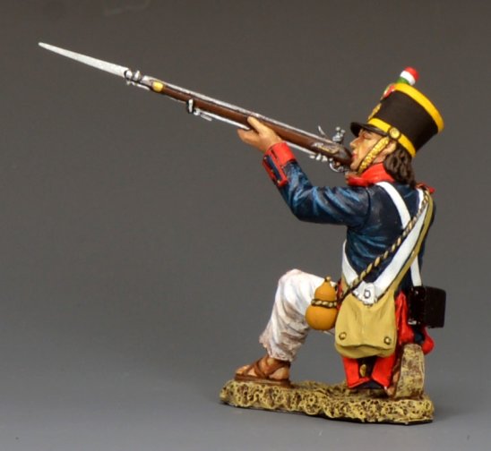 Mexican soldier kneeling firing upward Alamo 1836 Texas Revolution military miniature 1/30 scale matte figure King and Country RTA141