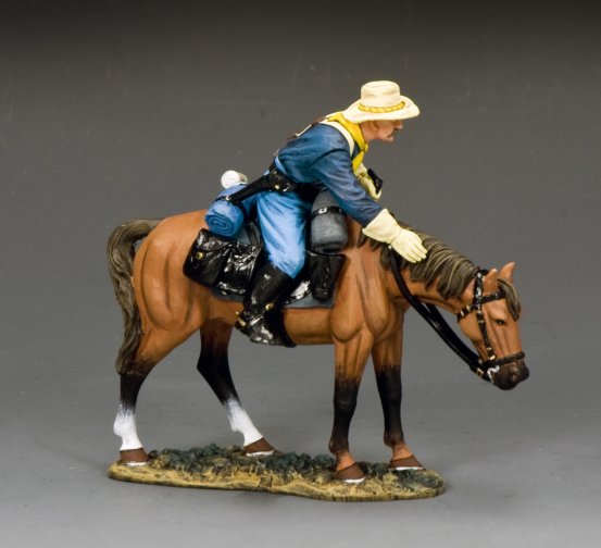 King & Country TRW170 Trooper Leaning Forward mounted U.S. cavalry figure from the John Ford Cavalry series, 1/30 scale matte finish