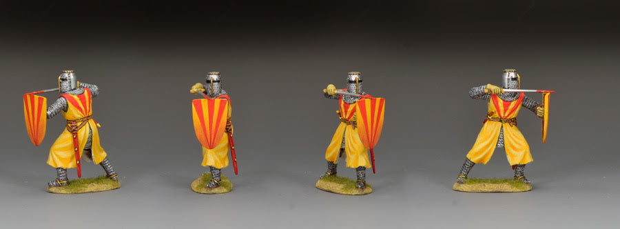 Four different views of Crusader Warrior Priest with sword and shield King & Country MK250 medieval 1/30 scale matte toy soldier figure