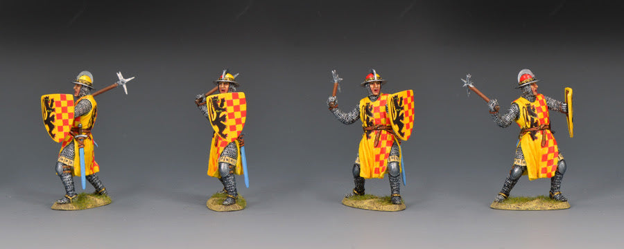 Four different views of King & Country Fighting Crusader Priest with Warhammer and Shield MK251 1/30 scale matte medieval crusader toy soldier figure