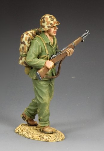 Walking Marine. WWII U.S. Marine military miniature walking with M1 Garand at the ready. 1/30 scale, matte finish.