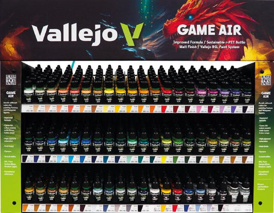 Vallejo model paint display rack with paint jars.