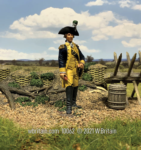 Collectible toy soldier miniature Marquis de Lafayette in a field.