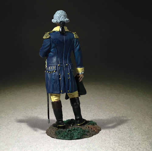 Collectible toy solider miniature George Washington wearing a blue coat.
