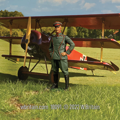 Collectible toy soldier miniature army men Manfred Von Richthofen (The Red Barron). Next to his plane.