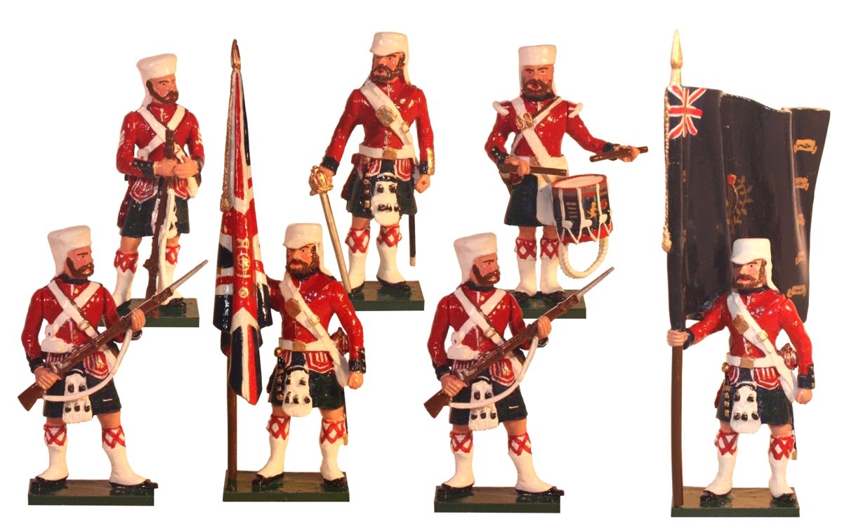 Collectible toy soldier miniature set 42 Highlander Regiment Color Party. Seven piece set.