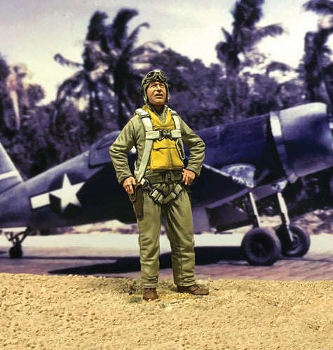 Toy soldier army men U.S.M.C. Pilot Major Gregory "Pappy" Boyington 1943. He is near his plane.