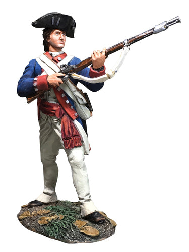 Collectible toy soldier Continental Line 1st American Regiment NCO. Soldier in uniform holding musket.
