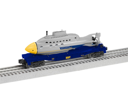 Model train set O Scale rail car Navy Sub Flatcar.