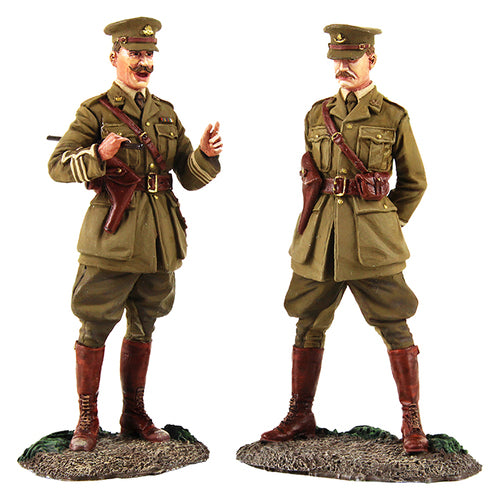Collectible toy soldier miniature set The Conference - British Major and Lieutenant Meeting. They are wearing brown uniforms.