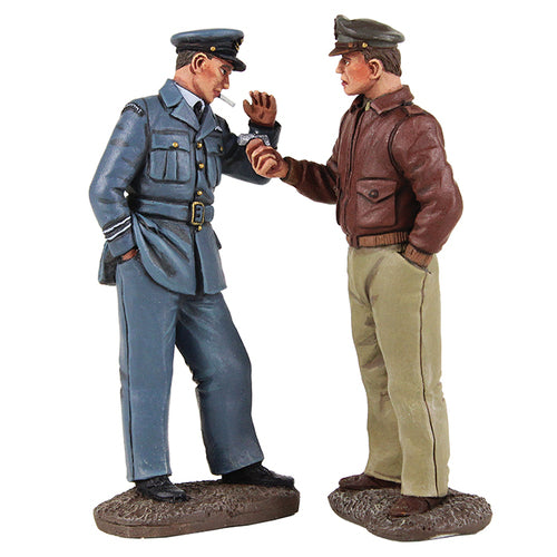 Toy soldier army men set USAAF Pilot Lighting Cigarette for RCAF Pilot.