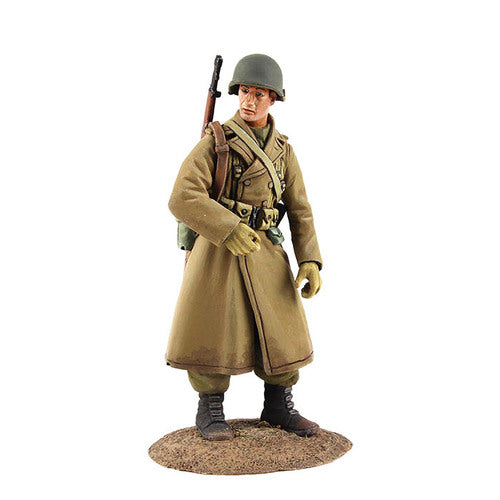 Toy soldier army man U.S. Airborne Infantry in Overcoat.