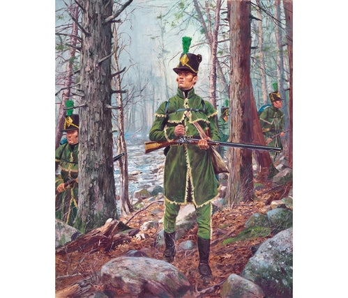 Don Troiani wall art print 1st United States Rifle Regiment 1812. Soldier wearing a green uniform.