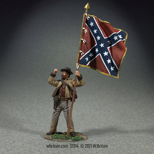 Toy soldier miniature army men Defiant Confederate Infantry Waving ANV Flag.