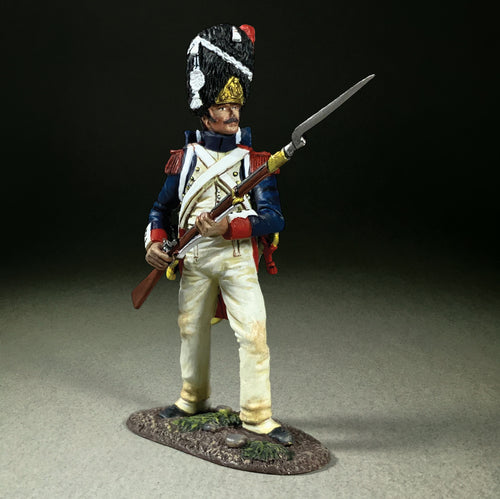 Front view of Collectible toy soldier miniature army men French Imperial Guard Standing Defending.