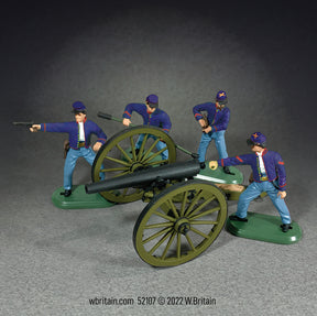 Collectible toy soldier miniature set 3 Inch Ordinance Rifle Cannon with 4 Union Crew.