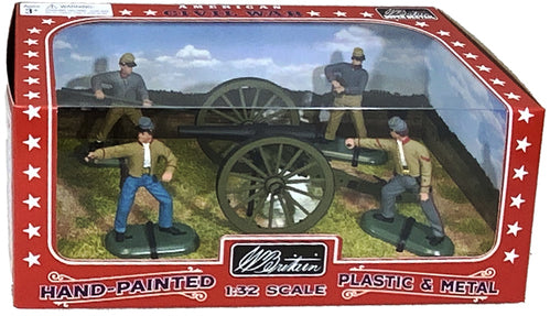 Toy soldier collectible miniature 3 Inch Ordinance Rifle Cannon with 4 Man Crew in packaging.