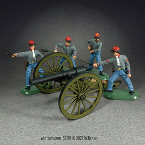 Collectible toy soldier miniature set 10 Pound Parrott Cannon with 4 Confederate Crew.