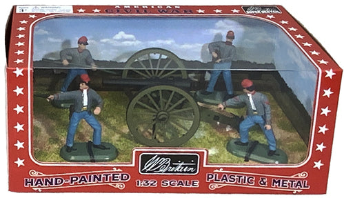 Collectible toy soldier miniature set 10 Pound Parrott Cannon with 4 Confederate Crew. Shown in package.
