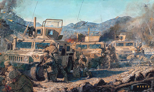 James Dietz wall art print Counter Attack. Soldiers with jeeps.