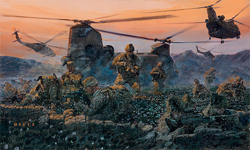 James Dietz wall art print Into the Heart of Darkness. Soldiers and helicopters.