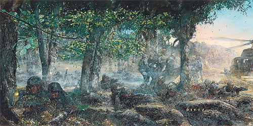 James Dietz wall art print The Rock and a Hard Place. Soldiers on the battlefield.