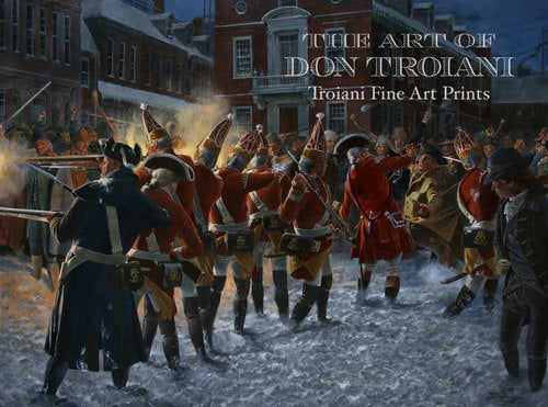 Don Troiani wall art print The Boston Massacre. Soldiers are on snow covered street.