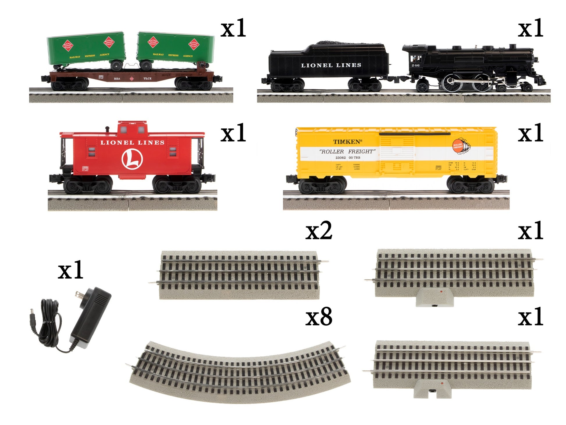 All that is included with Model Train Set O Scale Lionel Lines Mixed Freight LionChief Bluetooth 5.0.