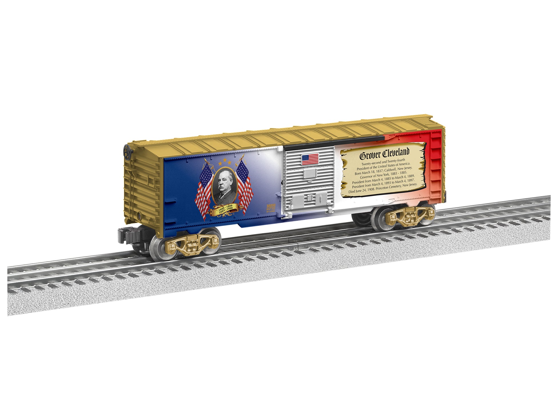 Lionel model train rail car O scale Grover Cleveland Presidential Boxcar.