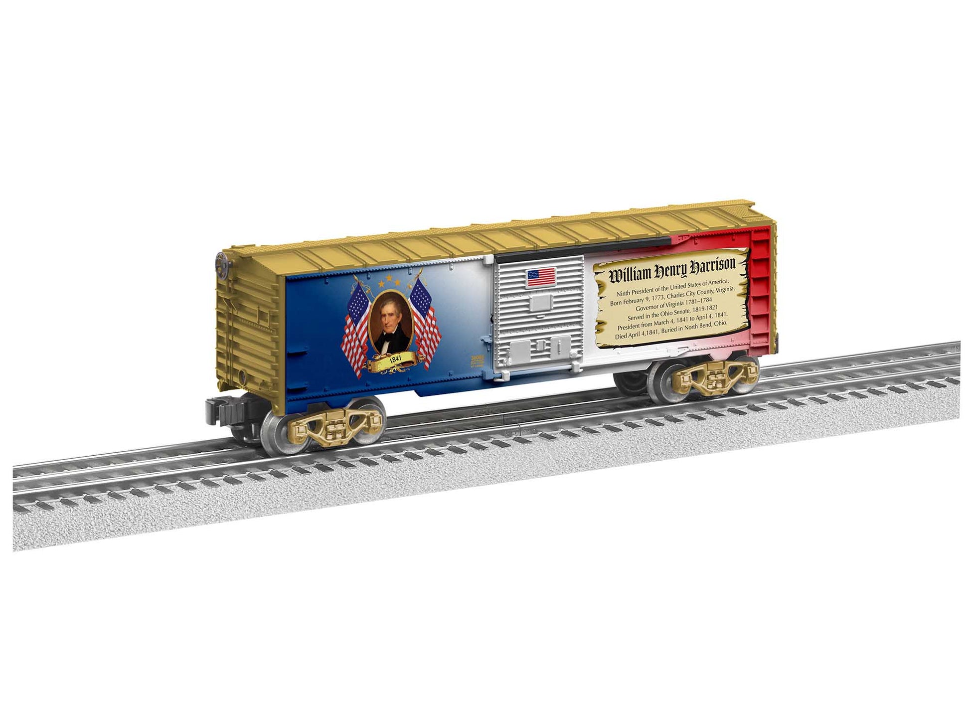 Lionel model train rail car O scale William Henry Harrison Presidential MUSA Boxcar.