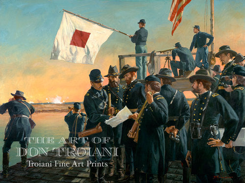 Don Troiani wall art print Signaling the Assault of Fort McAllister. Large red and white flag.