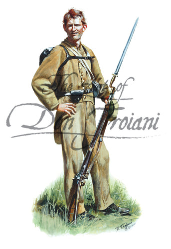 Don Troiani wall art print 19th Alabama Regiment. Soldier wearing a brown uniform.