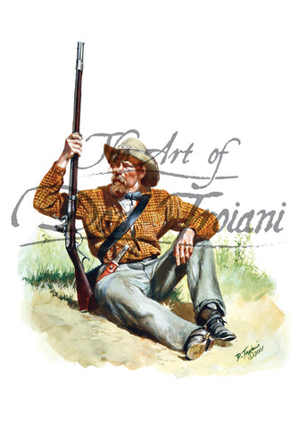 Don Troiani wall art print 1st Arkansas Mounted Rifles. Soldier sitting on ground with a musket.
