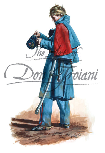 Don Troiani wall art print 4th NJ Light Artillery. Soldier is wearing a blue cloak. 