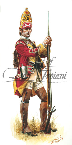 Don Troiani wall art print 44th Regiment of Foot British Grenadier 1755. Soldiers is standing with musket.