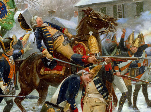 Don Troiani wall art print Battle of Trenton. Officer falling off horse.
